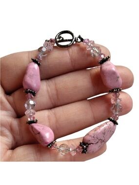 Handcrafted Pink Gemstone Beaded Bracelet - Women Jewelry